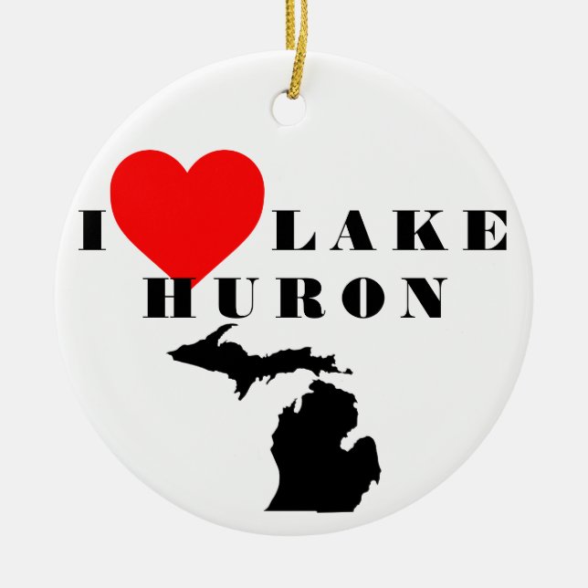 I heart lake Huron Michigan  Ceramic Ornament (Front)