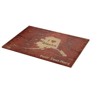 I Heart (Love) Alaska On Inner Birch Bark Cutting Board