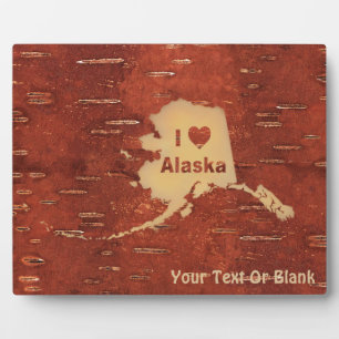 I Heart (Love) Alaska On Inner Birch Bark Plaque
