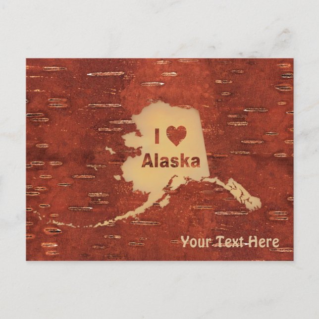 I Heart (Love) Alaska On Inner Birch Bark Postcard (Front)