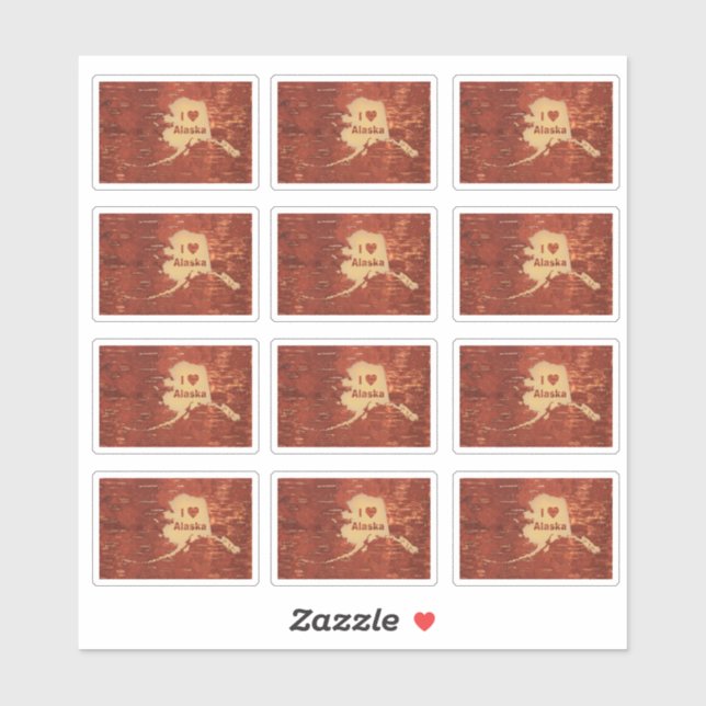 I Heart (Love) Alaska On Inner Birch Bark Sticker (Sheet)