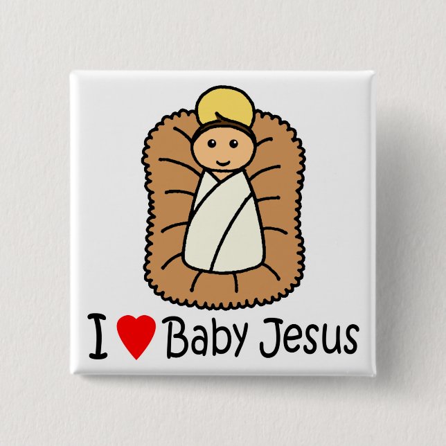 I Heart (Love) Baby Jesus 2 Inch Square Button (Front)