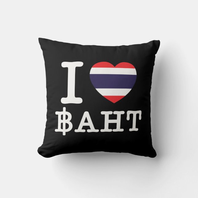 I Heart (Love) Baht Throw Pillow (Front)