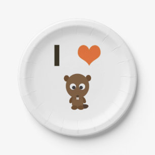 I heart (love) Beavers Paper Plate