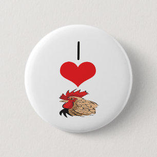 I Heart (Love) Chickens, Roosters 2 Inch Round Button