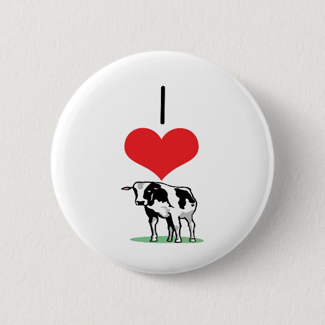 I Heart (Love) Cows 2 Inch Round Button (Front)