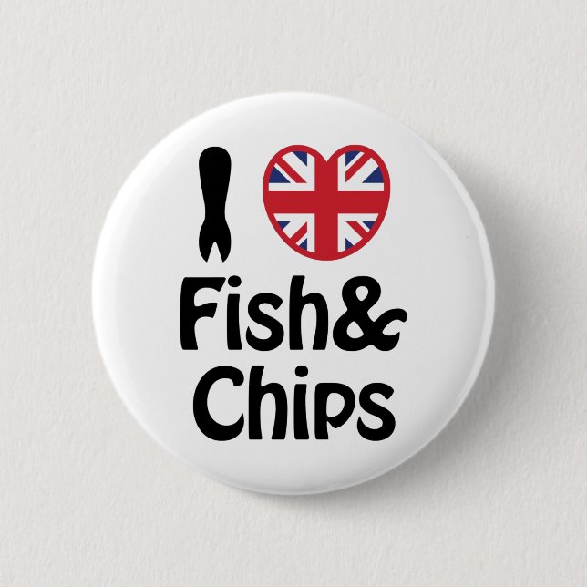 I Heart [Love] Fish & Chips 2 Inch Round Button (Front)