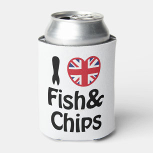 I Heart [Love] Fish & Chips Can Cooler