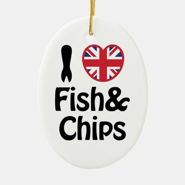 I Heart [Love] Fish & Chips Ceramic Ornament (Front)