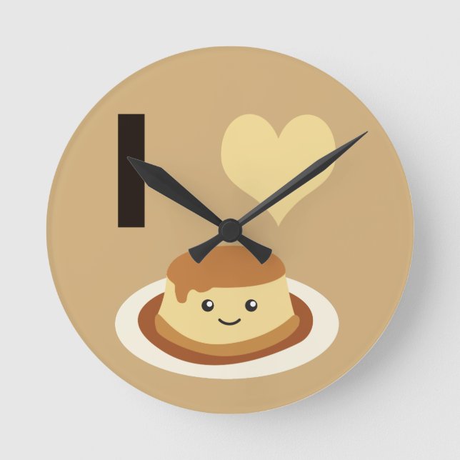 I Heart (love) flan! Round Clock (Front)