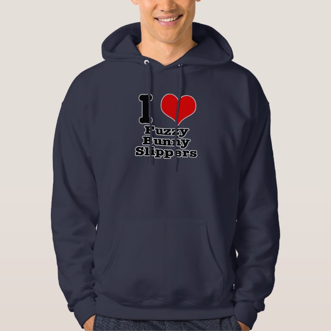 I HEART (LOVE) fuzzy bunny slippers Hoodie (Front)