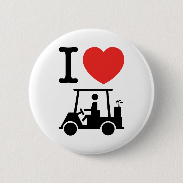 I Heart (Love) Golf Cart 2 Inch Round Button (Front)
