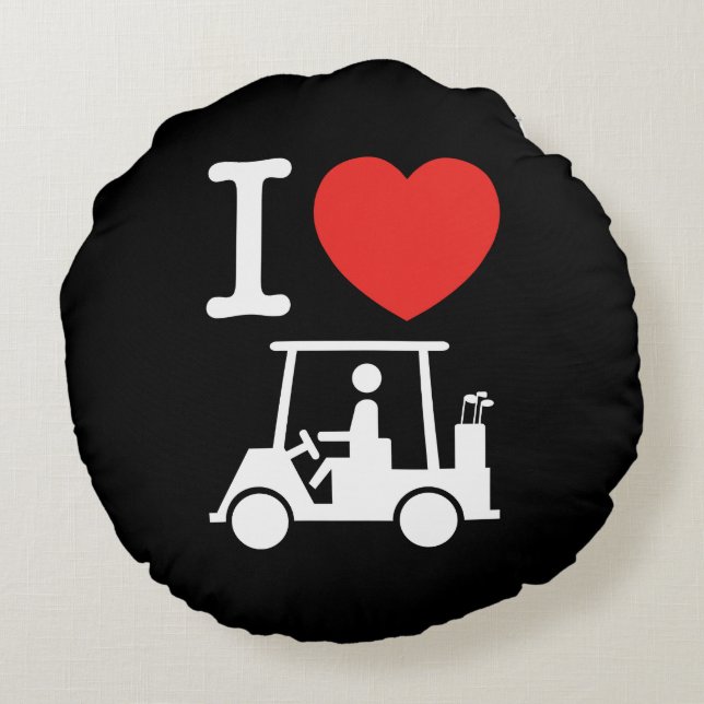 I Heart (Love) Golf Cart Round Pillow (Back)