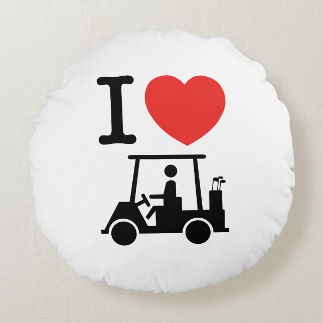 I Heart (Love) Golf Cart Round Pillow (Front)