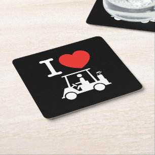I Heart (Love) Golf Cart Square Paper Coaster