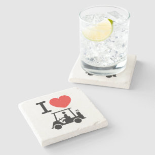 I Heart (Love) Golf Cart Stone Coaster