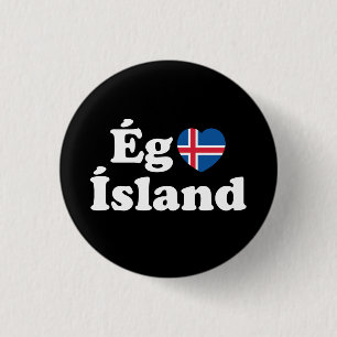 I Heart (Love) Iceland [Ég Elska Ísland] Icelandic 1 Inch Round Button