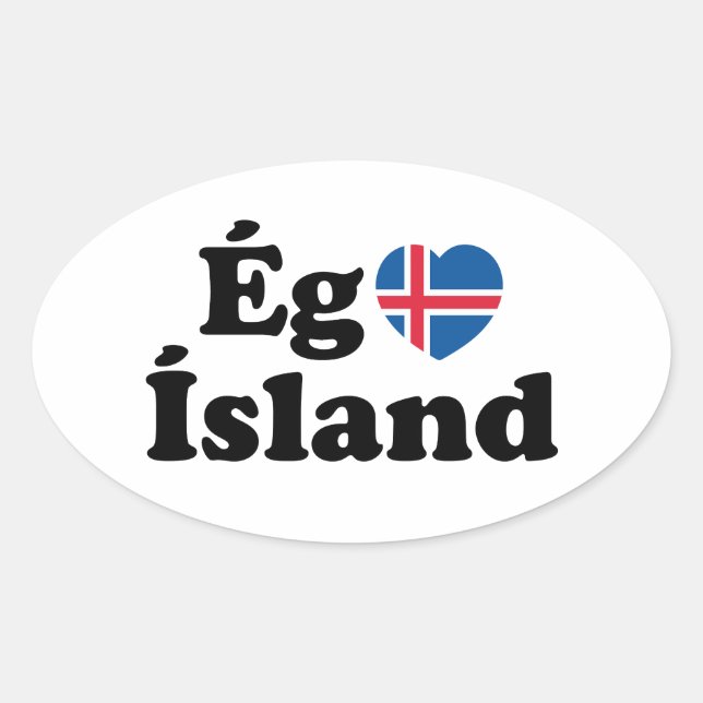I Heart (Love) Iceland [Ég Elska Ísland] Icelandic Oval Sticker (Front)