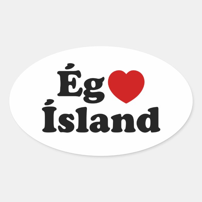 I Heart (Love) Iceland [Ég Elska Ísland] Icelandic Oval Sticker (Front)