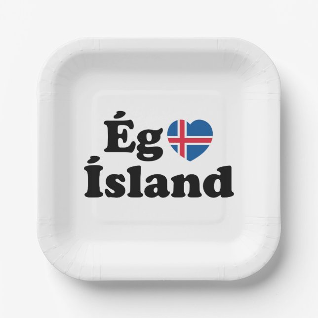 I Heart (Love) Iceland [Ég Elska Ísland] Icelandic Paper Plate (Front)