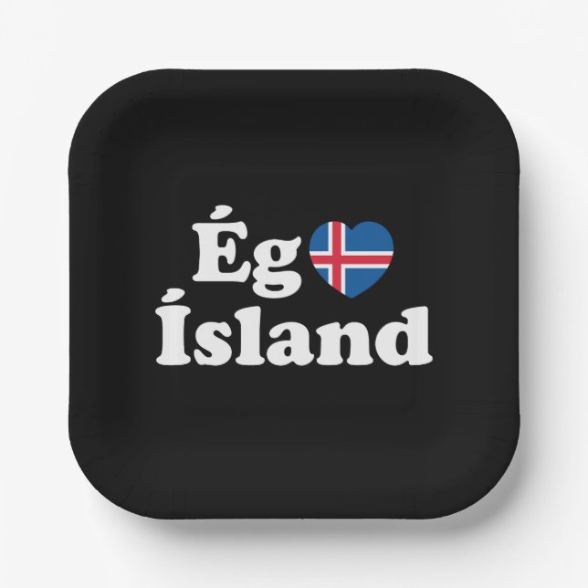 I Heart (Love) Iceland [Ég Elska Ísland] Icelandic Paper Plate (Front)