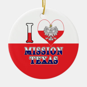 I Heart Love Mission Texas Ceramic Ornament