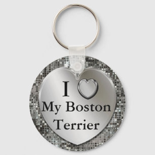 I Heart (Love) My Boston Terrier Keychain
