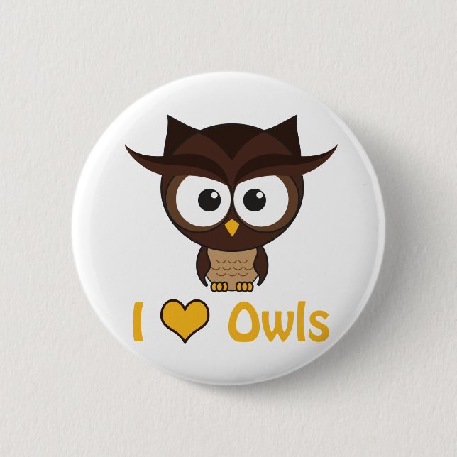 I heart (love) owls 2 inch round button (Front)