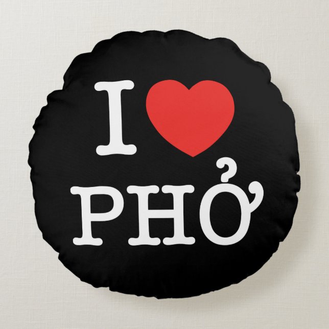 I Heart (Love) Pho Round Pillow (Front)