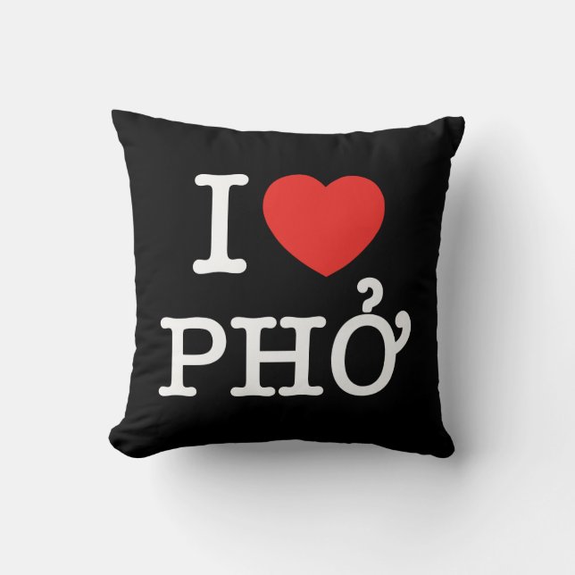 I Heart (Love) Pho Throw Pillow (Front)