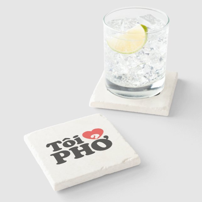 I Heart (Love) Pho (Tôi ❤ PHỞ) Vietnamese Language Stone Coaster (Side)
