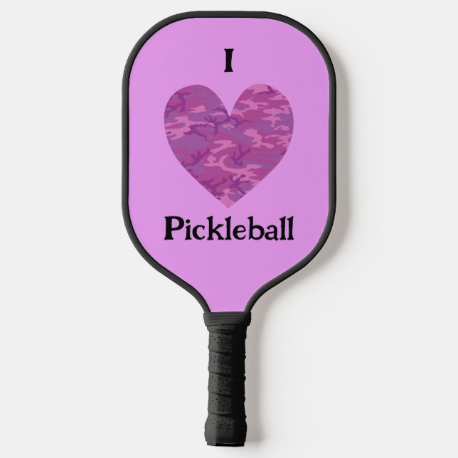 I Heart Love Pickleball Camouflage Pink Paddle (Back)