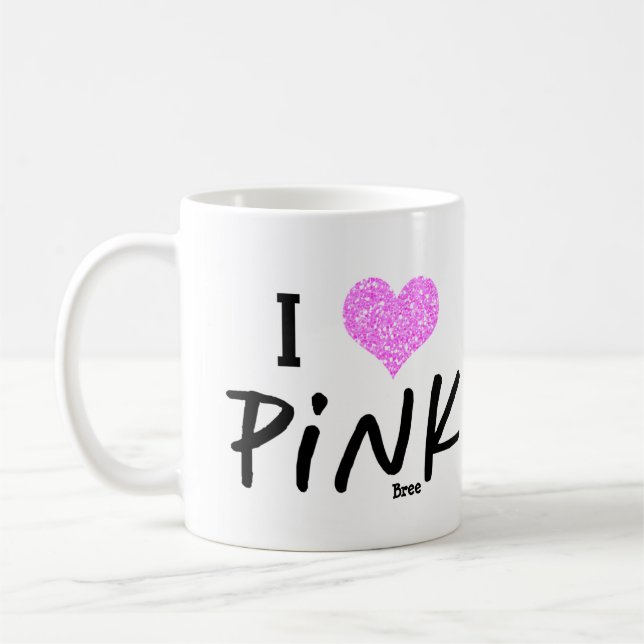 I heart Love Pink Personalized Chic Custom Coffee Mug (Left)