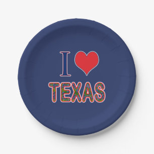 I (Heart) Love Texas Bluebonnet Paper Plate