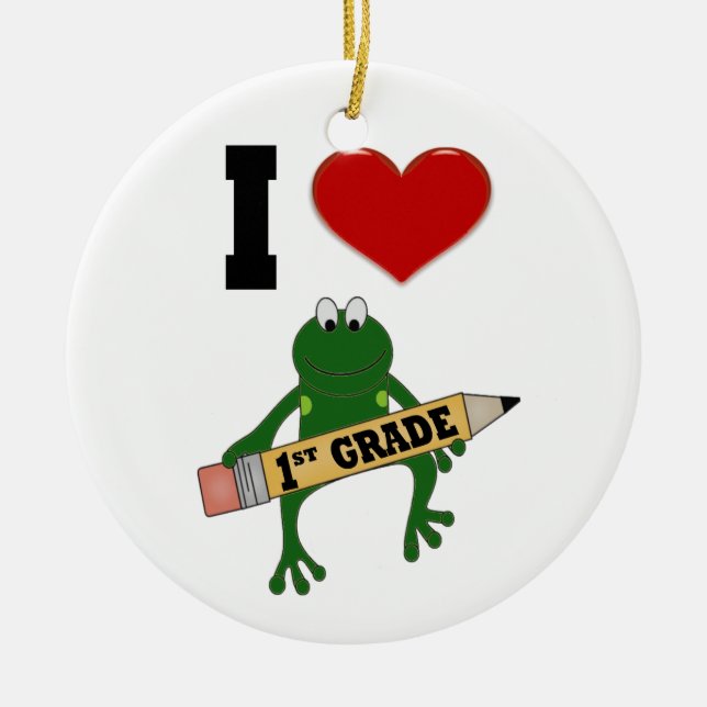 I Heart lst Grade Frog Ceramic Ornament (Front)