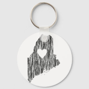 I Heart Maine Grunge Look Outline State Love Keychain