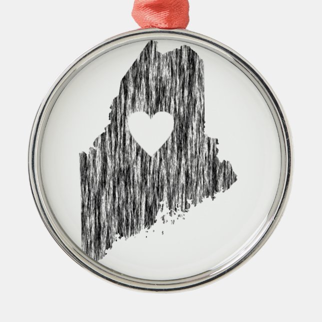 I Heart Maine Grunge Look Outline State Love Metal Ornament (Front)