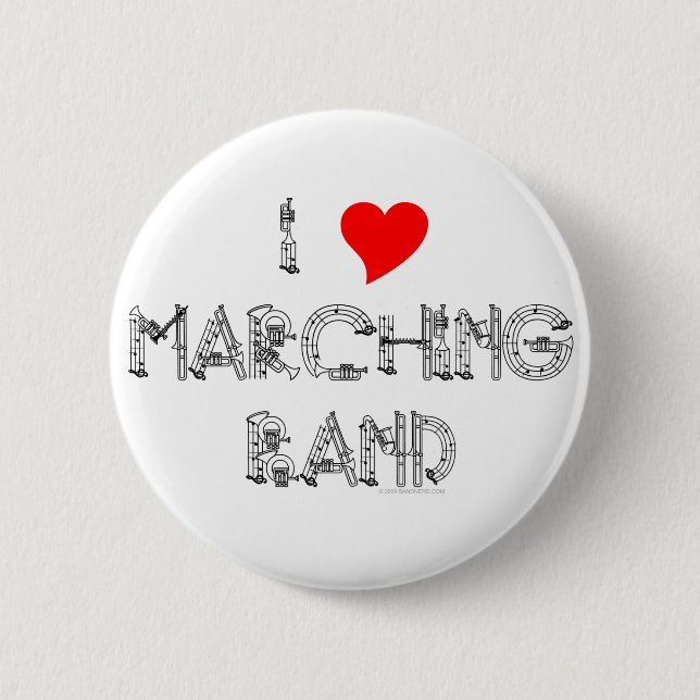 I Heart Marching Band 2 Inch Round Button (Front)