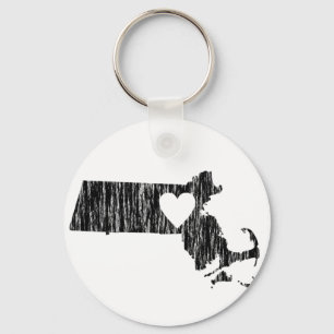I Heart Massachusetts Grunge Outline State Love Keychain