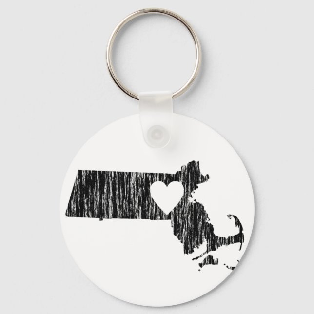 I Heart Massachusetts Grunge Outline State Love Keychain (Front)