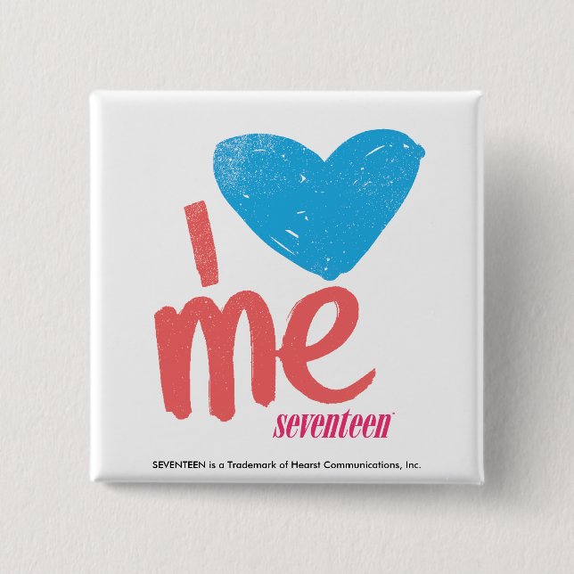 I Heart Me Aqua/Pink 2 Inch Square Button (Front)