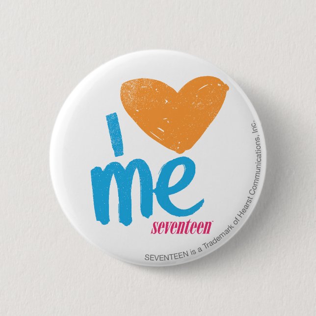 I Heart Me Orange/Aqua 2 Inch Round Button (Front)