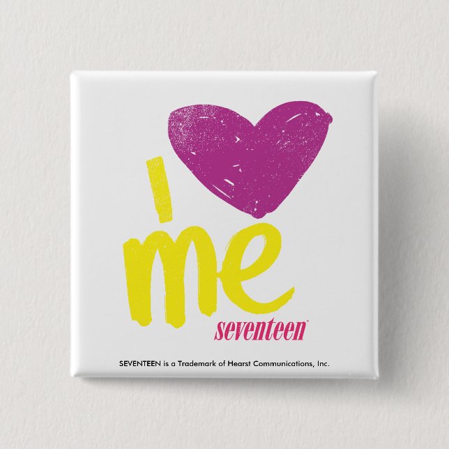 I heart Me Purple/Yellow 2 Inch Square Button (Front)