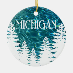 I heart Michigan customizable text Ceramic Ornament