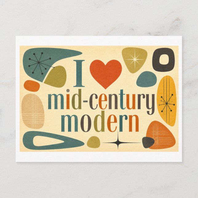"I [Heart] Mid-Century Modern" Postcard (Front)