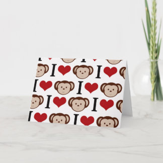 I heart monkeys on a white background. card