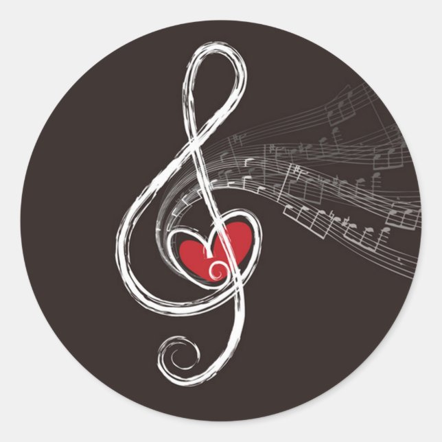 I HEART MUSIC Treble Clef Black Custom Classic Round Sticker (Front)