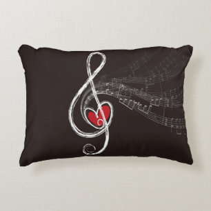 I HEART MUSIC Treble Clef Black Home Decor Accent Pillow