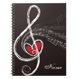 I HEART MUSIC Treble Clef Black Personalized Notebook