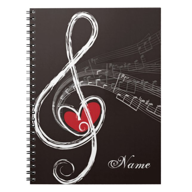 I HEART MUSIC Treble Clef Black Personalized Notebook (Front)